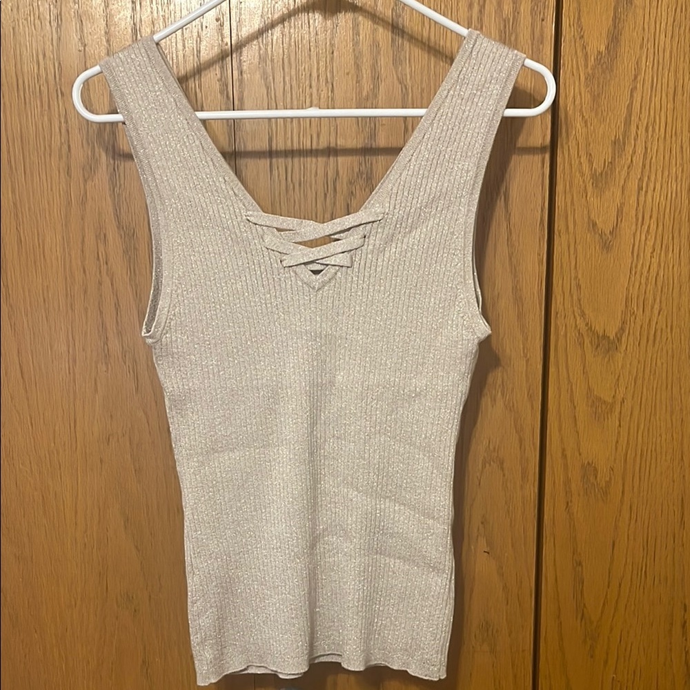 White House Black Market Metallic Cream Tank Top - Picture 3 of 3